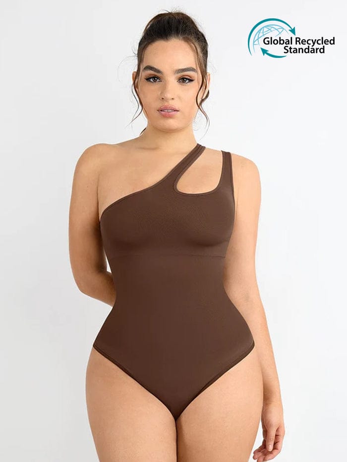 Asymmetrical Cut-Out Bodysuit with Waist & Abdomen Compression