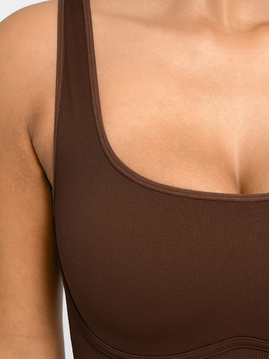 Square Neck U-Back Flare Jumpsuit with Seamless Design