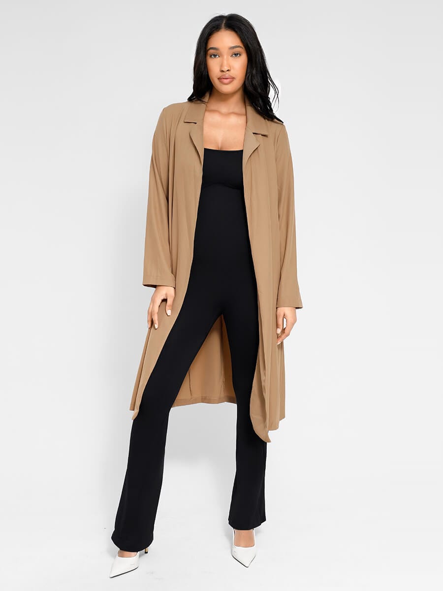 Square Neck U-Back Flare Jumpsuit with Seamless Design