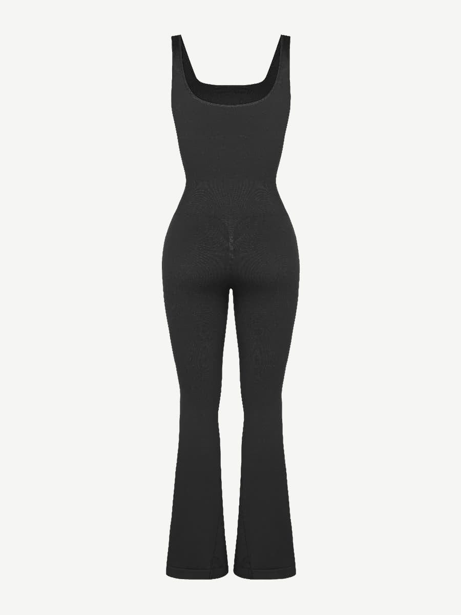 Square Neck U-Back Flare Jumpsuit with Seamless Design