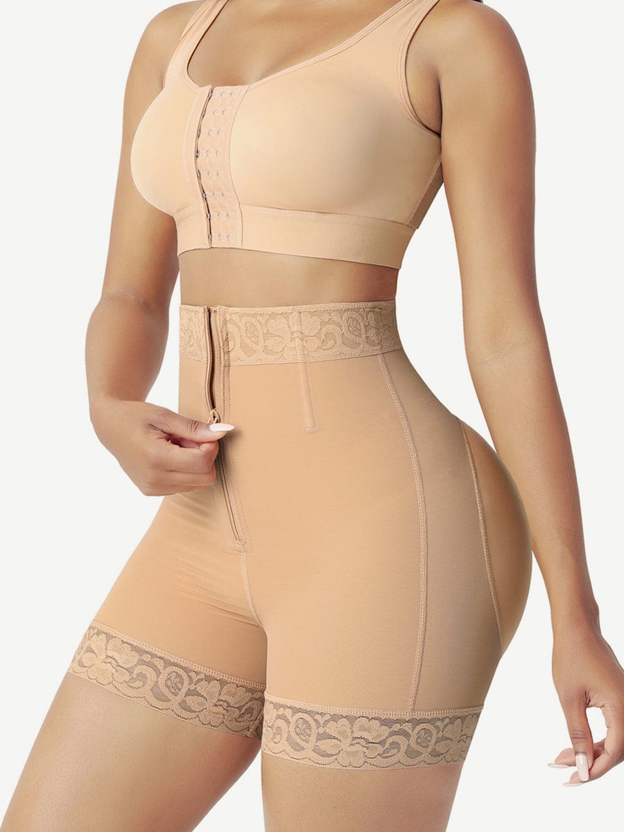 High-Waist Curve-Enhancing Shorts with Front Zipper and Butt Lift