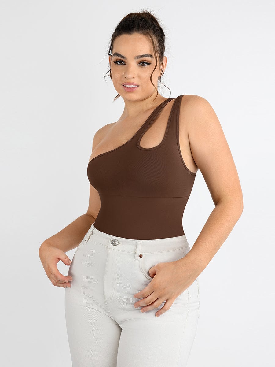 Asymmetrical Cut-Out Bodysuit with Waist & Abdomen Compression