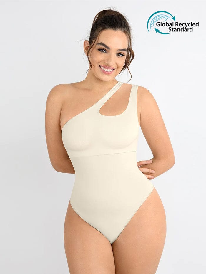 Asymmetrical Cut-Out Bodysuit with Waist & Abdomen Compression