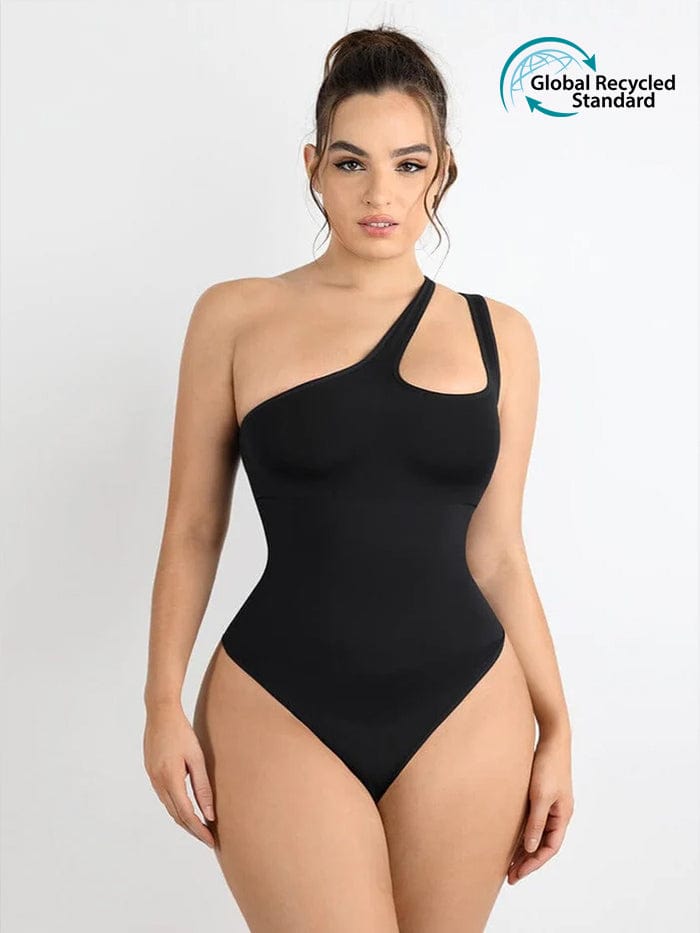 Asymmetrical Cut-Out Bodysuit with Waist & Abdomen Compression