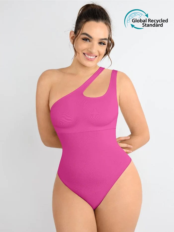 Asymmetrical Cut-Out Bodysuit with Waist & Abdomen Compression