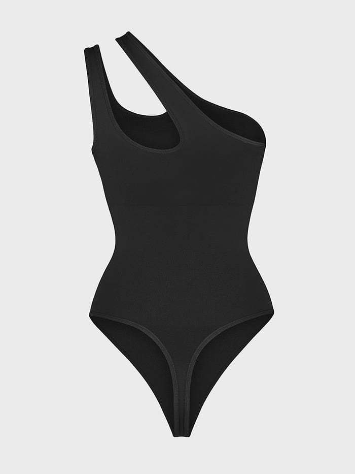 Asymmetrical Cut-Out Bodysuit with Waist & Abdomen Compression