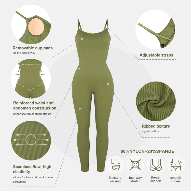 Ultra-Stretch Seamless Jumpsuit with Tummy Shaping & Detachable Cups